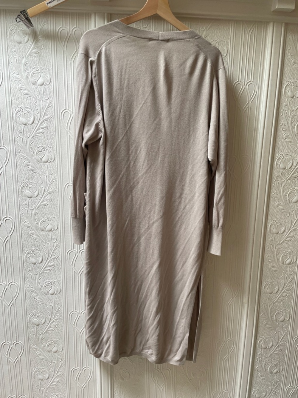 Uniqlo Long Sleeve Knit Midi Dress in Light Beige